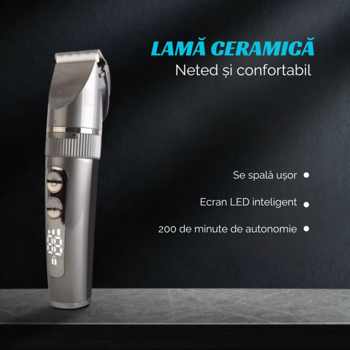 Masina de Tuns si Aparat de Ras Ras si Barbierit Parul si Barba, Profesionala, Electric, Lame din Ceramica, Afisaj LED, 3 Viteze, Turbo, 5 Nivele de Reglare Fina a Lungimii 0,8-2,0mm, Rezistenta la Ap [4]