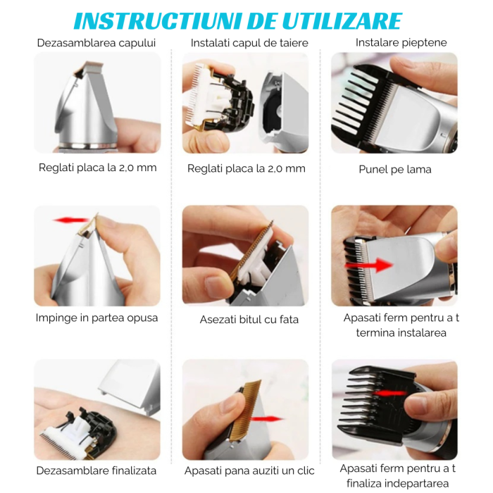 Masina de Tuns si Aparat de Ras Ras si Barbierit Parul si Barba, Profesionala, Electric, Lame din Ceramica, Afisaj LED, 3 Viteze, Turbo, 5 Nivele de Reglare Fina a Lungimii 0,8-2,0mm, Rezistenta la Ap [8]