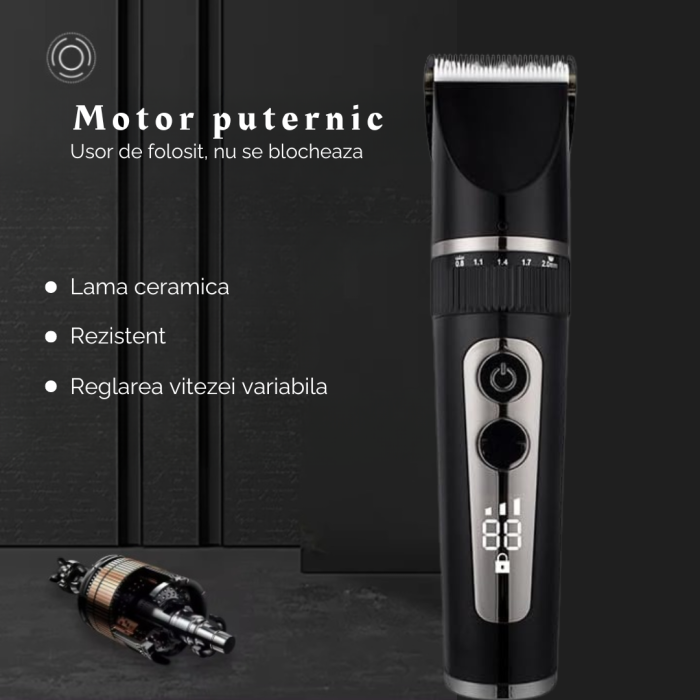 Masina de Tuns si Aparat de Ras si Barbierit Parul si Barba, Profesionala, Electric, Lame din Ceramica, Afisaj LED, 3 Viteze, Turbo, 5 Nivele de Reglare Fina a Lungimii 0,8-2,0mm, Rezistenta la Apa IP [6]