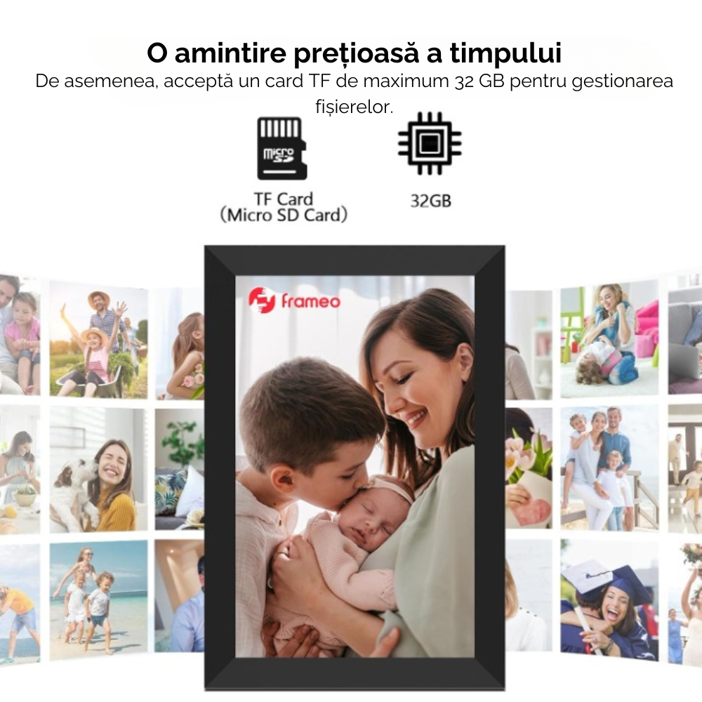 Rama foto digitala WiFi, 10.1 inch, Poze/Video, Ecran LED, aplicata Frameo, Memorie 32 GB, Ecran tactil, 1280*800 HD IPS, Slot USB, Card SD, Difuzor, Smart, Negru, FILSAB [8]