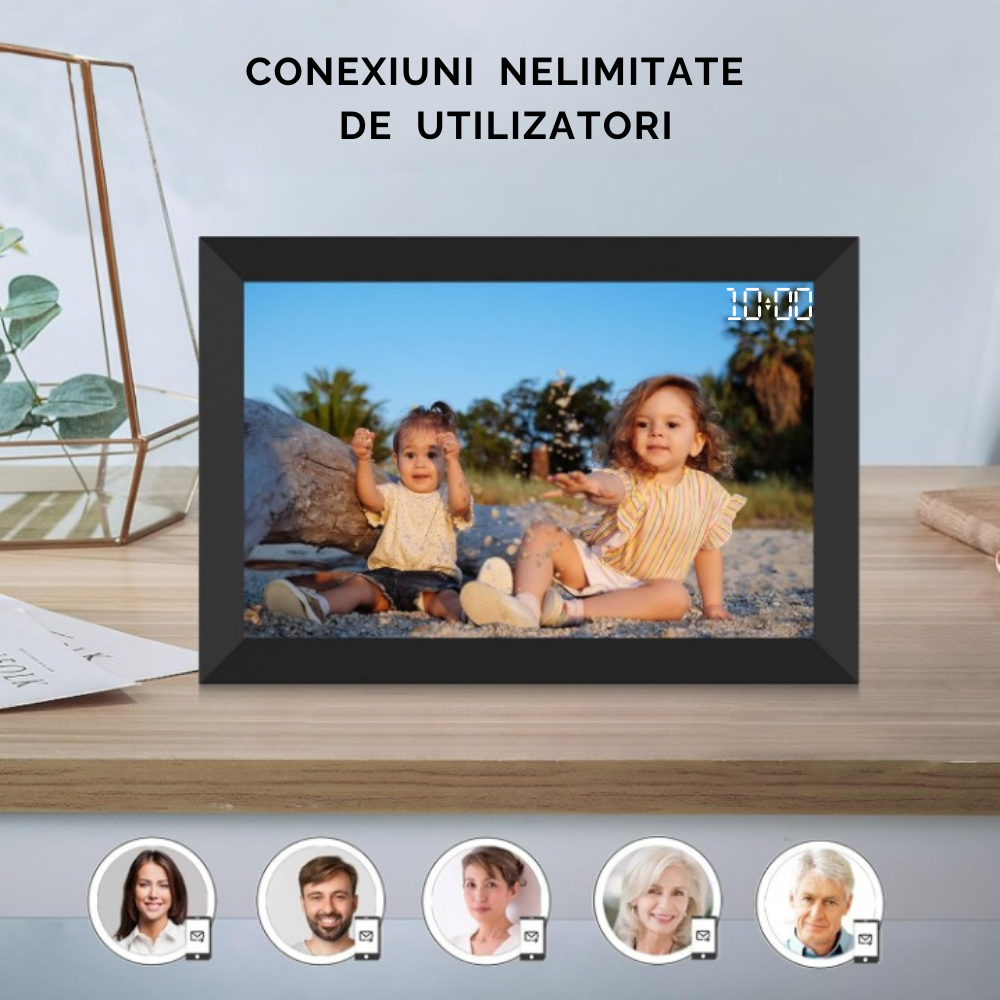 Rama foto digitala WiFi, 10.1 inch, Poze/Video, Ecran LED, aplicata Frameo, Memorie 32 GB, Ecran tactil, 1280*800 HD IPS, Slot USB, Card SD, Difuzor, Smart, Negru, FILSAB [5]