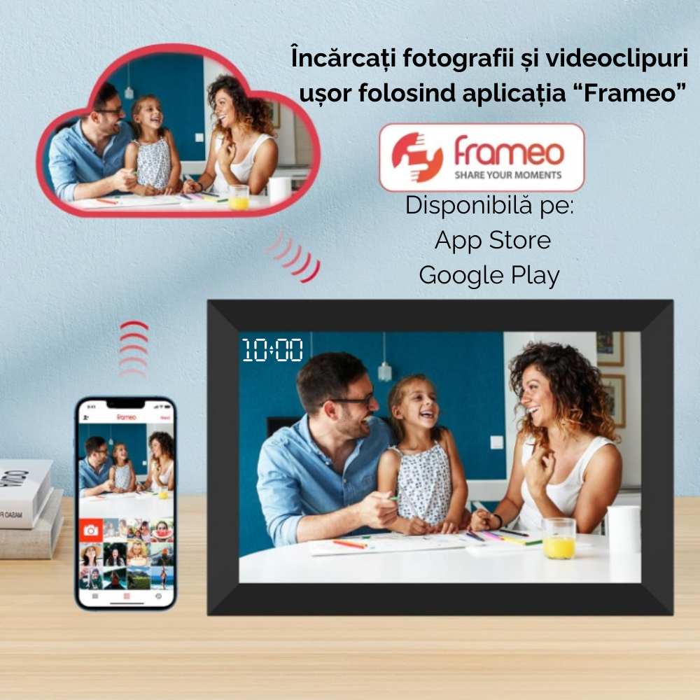 Rama foto digitala WiFi, 10.1 inch, Poze/Video, Ecran LED, aplicata Frameo, Memorie 32 GB, Ecran tactil, 1280*800 HD IPS, Slot USB, Card SD, Difuzor, Smart, Negru, FILSAB [4]