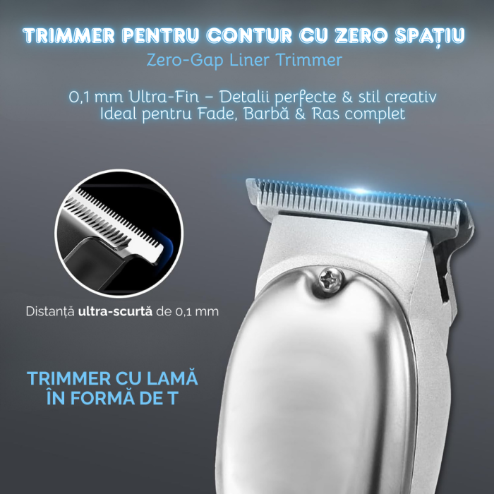 Set Masina de Tuns Profesionala si Aparat de Ras, Trimmer T-Blade cu Lama Zero Gap, Motor 6800 RPM, Fara Fir, Incarcare USB, Lama Reglabila 0.3-3.6 mm, 10 Piepteni - 6 cu Metal, Precizie pentru Par, B [3]