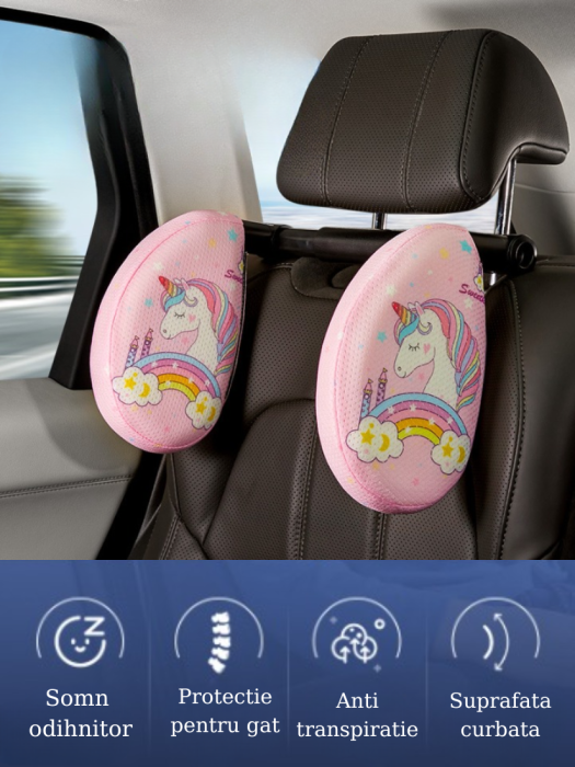 Suport Ergonomic tip Tetiera cu Perna Pentru Sustinerea Gatului Copii si Adulti, Protecite pentru Gat, Cap si Coloana Cervicala, cu Spuma de Memorie, Reglabil pe Ambele Parti, Roz, FilSAB [3]