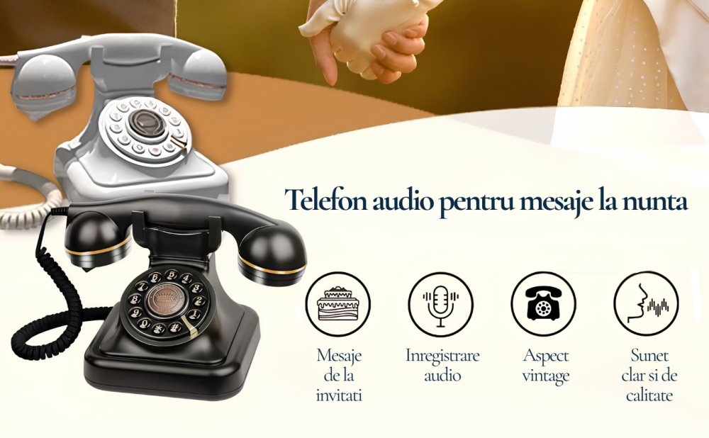 Telefon Audio Guestbook Retro – Inregistrare Mesaje Personalizate pentru Nunta, Petreceri sau Aniversari, Negru, FilSAB [7]