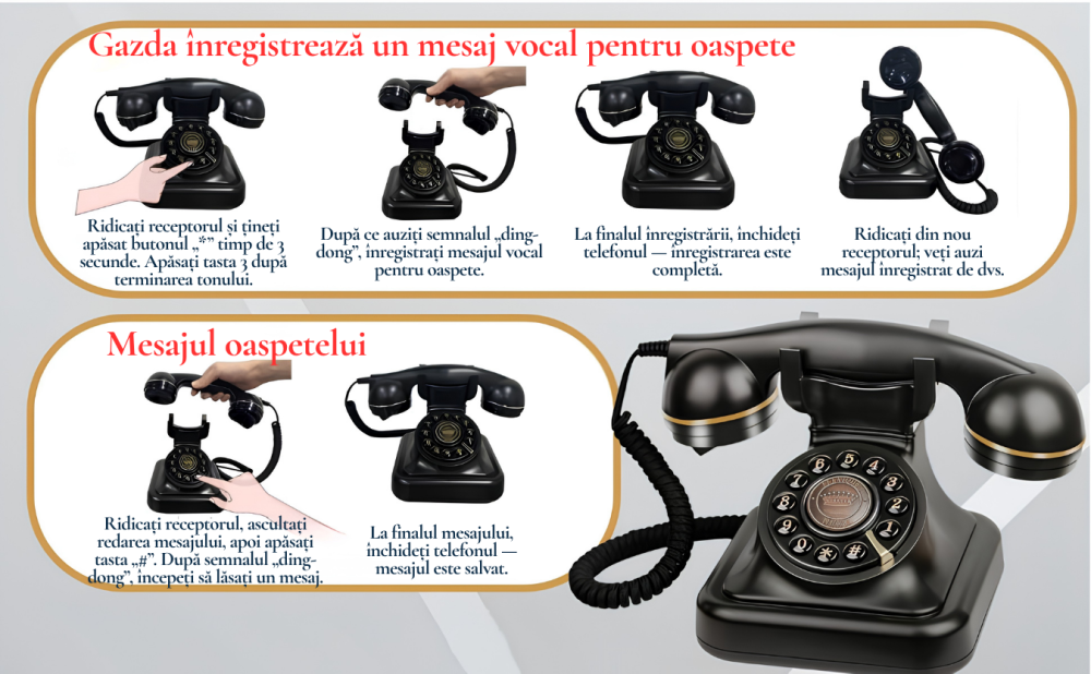 Telefon Audio Guestbook Retro – Inregistrare Mesaje Personalizate pentru Nunta, Petreceri sau Aniversari, Negru, FilSAB [9]