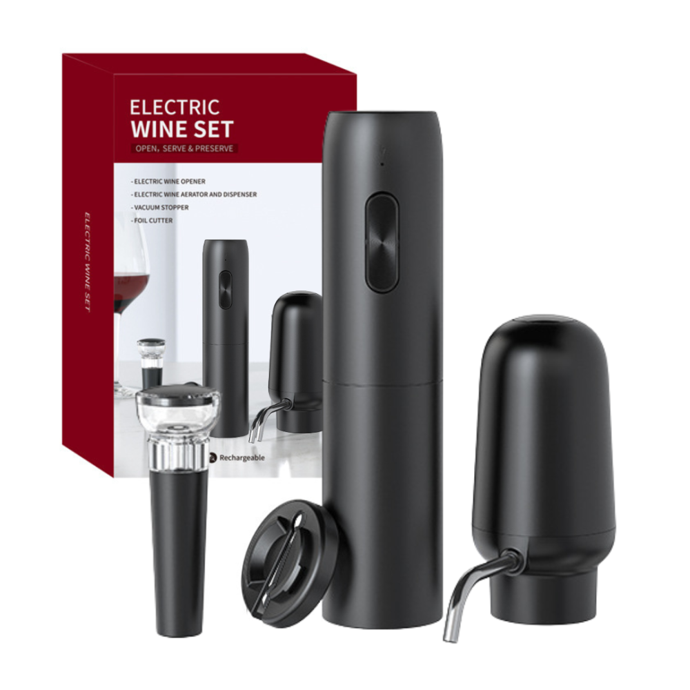 Tirbuson electric automat pentru vin, reincarcabil, Set 4 in 1, aerator si dozator de vin electric, accesoriu taiat sigiliu sticla, dop sticla vin cu pompa vid pentru a scoate aerul, functie inainte-i [9]