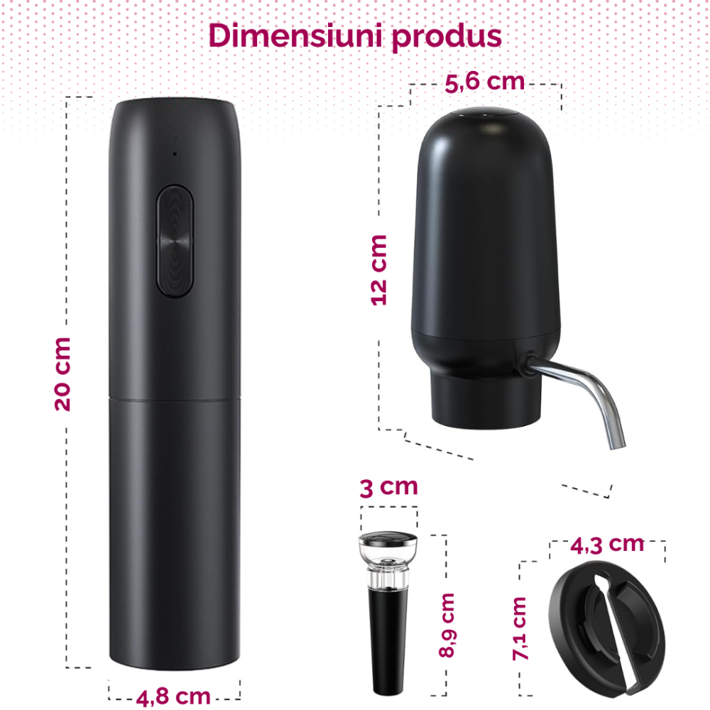 Tirbuson electric automat pentru vin, reincarcabil, Set 4 in 1, aerator si dozator de vin electric, accesoriu taiat sigiliu sticla, dop sticla vin cu pompa vid pentru a scoate aerul, functie inainte-i [3]