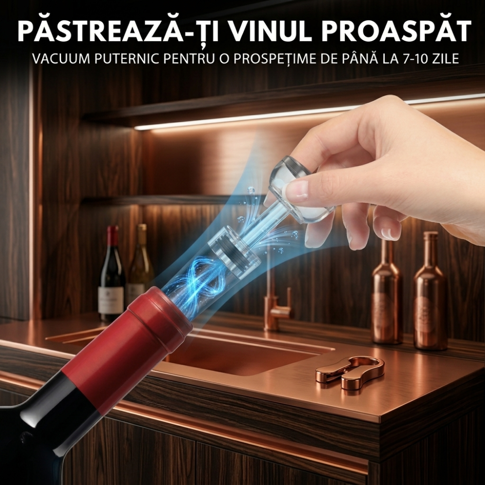 Tirbuson electric automat, reincarcabil, Set 4 in 1, aerator si dozator de vin electric, accesoriu taiat sigiliu sticla, dop sticla vin cu pompa vid pentru a scoate aerul, functie inainte-inapoi, One- [8]