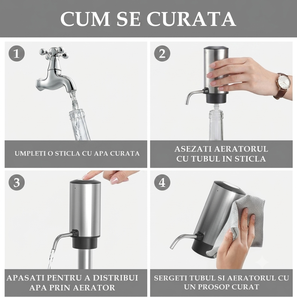 Tirbuson electric automat, reincarcabil, Set 4 in 1, aerator si dozator de vin electric, accesoriu taiat sigiliu sticla, dop sticla vin cu pompa vid pentru a scoate aerul, functie inainte-inapoi, One- [10]