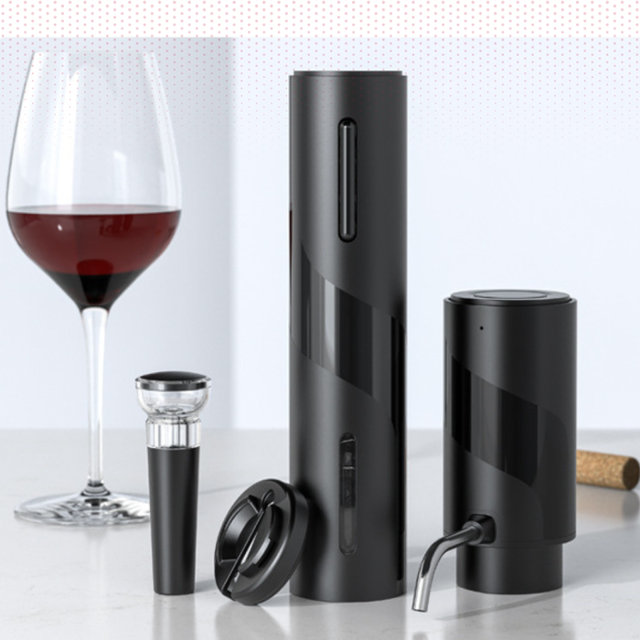 Tirbuson electric automat, reincarcabil, Set 4 in 1, aerator si dozator de vin electric, accesoriu taiat sigiliu sticla, dop sticla vin cu pompa vid pentru a scoate aerul, functie inainte-inapoi, One- [5]