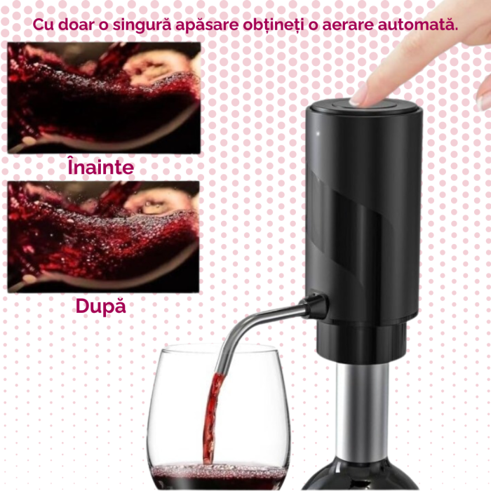 Tirbuson electric automat, reincarcabil, Set 4 in 1, aerator si dozator de vin electric, accesoriu taiat sigiliu sticla, dop sticla vin cu pompa vid pentru a scoate aerul, functie inainte-inapoi, One- [4]
