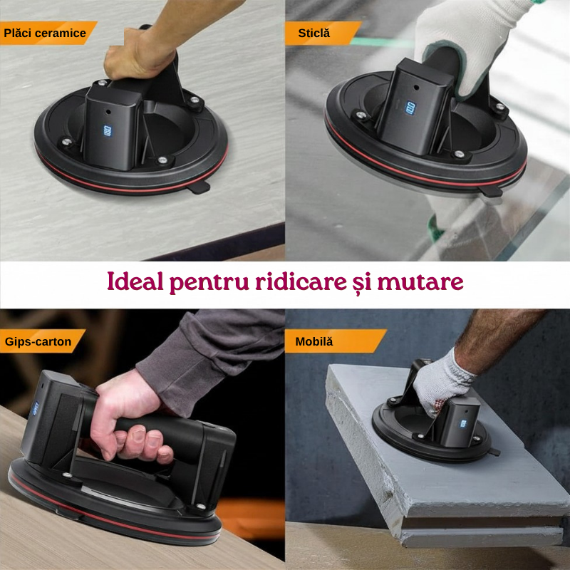 Ventuza Electrica Profesionala, Reincarcabila, Baterie 2400mAh, Afisaj digital, Vacum cu afisaj LED, pentru ridicat materiale grele, 300kg, sticla, usi, geamuri, placi ceramice, marmura, gresie, Negru [7]