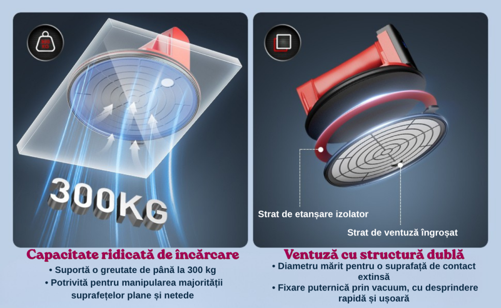 Ventuza Electrica Profesionala, Reincarcabila, Baterie 2400mAh, Afisaj digital, Vacum cu afisaj LED, pentru ridicat materiale grele, sticla, usi, geamuri, placi ceramice, marmura, gresie, Rosu/Negru, [12]