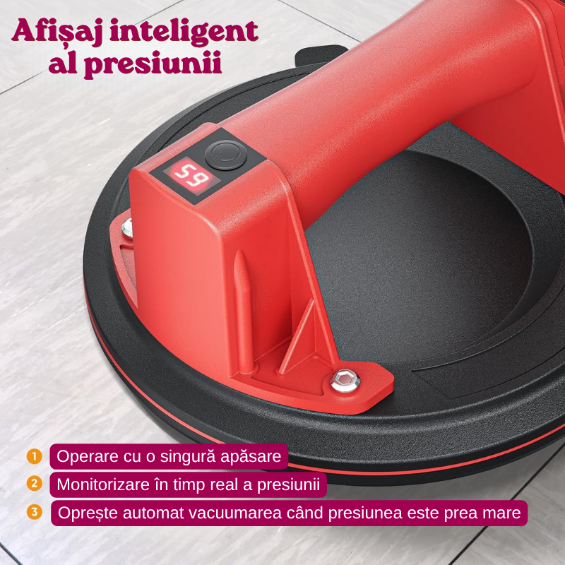 Ventuza Electrica Profesionala, Reincarcabila, Baterie 2400mAh, Afisaj digital, Vacum cu afisaj LED, pentru ridicat materiale grele, sticla, usi, geamuri, placi ceramice, marmura, gresie, Rosu/Negru, [2]