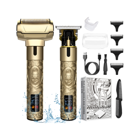 Aparate de ras electrice - Aparat de Ras/Barbierit, Trimmer, Set Masina de Tuns Parul pentru Barbati, Trei Lame, Profesionale, Electric, Fara Fir, Incarcare USB, Acumulator, LCD Display, Impermeabil, Lama Ceramica din Titan, Fi