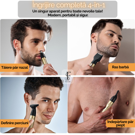 Aparat de ras electric multifunctional 4 in 1, trimmer pentru fata, sprancene, cap si nas, incarcare USB rapida, lame detasabile, portabil si ergonomic, potrivit pentru femei si barbati, ideal pentru  [1]