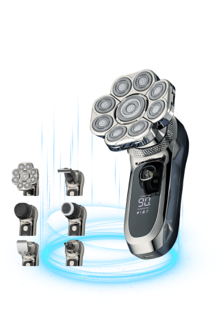 Aparate de ras electrice - Aparat de ras electric Profesional, Set Multifunctional, Accesorii 6 in 1, 9 lame rotative, Cap detasabil magnetic, Impermeabil IPX6, Barbierit uscat si umed, Afisaj LED, Accesorii pentru Barba, Cap s