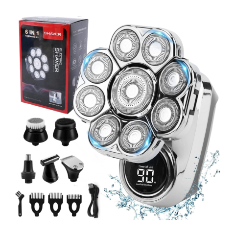 Aparate de ras electrice - Aparat de ras electric, Set Multifunctional 6 in 1, 9 lame rotative, Cap detasabil magnetic, Impermeabil IPX6, Barbierit uscat si umed, Afisaj LED, Incarcare USB, Pentru fata, Cap si Nas, FilSAB