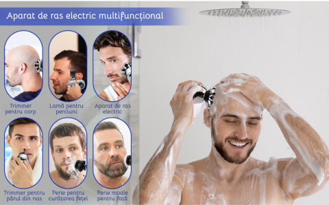 Aparat de ras electric, Set Multifunctional 6 in 1, 9 lame rotative, Cap detasabil magnetic, Impermeabil IPX6, Barbierit uscat si umed, Afisaj LED, Incarcare USB, Pentru fata, Cap si Nas, FilSAB [12]