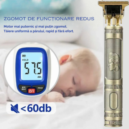 Aparat Profesional De Ras, Tuns si Conturat din Inox, Electric, Lama Ceramica din Titan in Forma de T, Reincarcabil, USB, 4 Gratare, Cap Rezistent la Apa, Retro, Auriu, FilSAB [4]