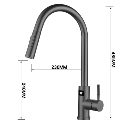 Baterie Bucatarie Antracit, Profesionala, Afisaj Digital LED Temperatura, Senzor de Pornire la Atingere (touch control), Rotire 360°, Dus Extractibil si Pipa Pivotanta, 2 Functii de Curgere a Apei, Si [5]