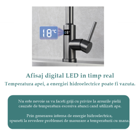 Baterie Bucatarie Antracit, Profesionala, Afisaj Digital LED Temperatura, Senzor de Pornire la Atingere (touch control), Rotire 360°, Dus Extractibil si Pipa Pivotanta, 2 Functii de Curgere a Apei, Si [3]