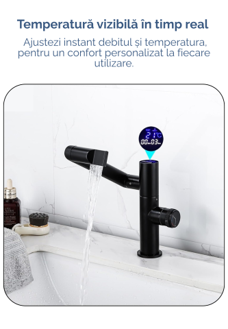 Baterie Lavoar, Chiuveta, Baie, Afisaj Digital LED Temperatura, Jet de apa tip Cascada, Rotire 360°, Montare pe Chiuveta, Monocomanda, Silentios, Smart, Modern, Ultima Generatie, Rezistent la rugina s [7]