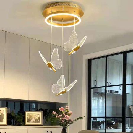 Lustre si pendule - Candelabru/Lustra LED, Suspendata, Pendul, 4 Surse de Lumina, Design in forma de Fluture, Dimabil, 3 Tipuri de Lumina, Calda, Neutra si Rece, Ambientala, Potrivit pentru Dormitor, Bucatarie, Hol, Livi