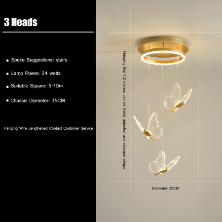 Candelabru/Lustra LED, Suspendata, Pendul, 4 Surse de Lumina, Design in forma de Fluture, Dimabil, 3 Tipuri de Lumina, Calda, Neutra si Rece, Ambientala, Potrivit pentru Dormitor, Bucatarie, Hol, Livi [2]