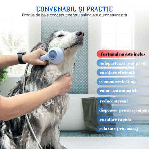 Cap de dus cu dispenser de sapun pentru Animale, Caini, Pisici, Functie Inchis/Deschis, Pentru Exterior sau Interior, Accesorii incluse, Masaj, Albastru, Ergonomic, FilSAB [7]