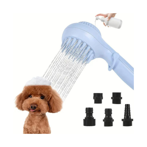 Produse igiena externa animale - Cap de dus cu dispenser de sapun pentru Animale, Caini, Pisici, Functie Inchis/Deschis, Pentru Exterior sau Interior, Accesorii incluse, Masaj, Albastru, Ergonomic, FilSAB