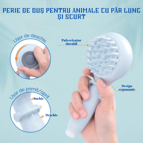 Cap de dus cu dispenser de sapun pentru Animale, Caini, Pisici, Functie Inchis/Deschis, Pentru Exterior sau Interior, Accesorii incluse, Masaj, Albastru, Ergonomic, FilSAB [6]
