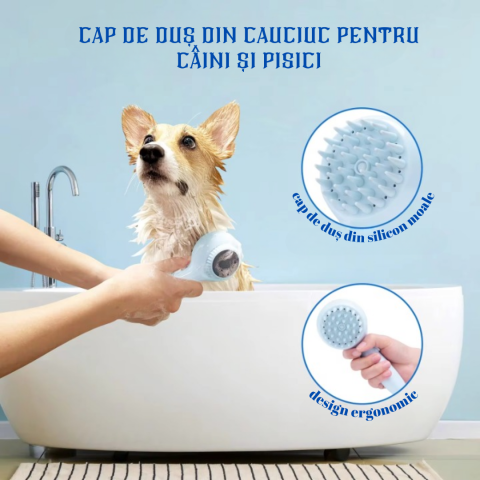 Cap de dus cu dispenser de sapun pentru Animale, Caini, Pisici, Functie Inchis/Deschis, Pentru Exterior sau Interior, Accesorii incluse, Masaj, Albastru, Ergonomic, FilSAB [8]