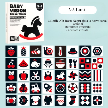 Carti Stimulare Vedere si Cognitiva, Alb/Negru/Rosu 3-6 Luni, Montessori, FilSAB [1]