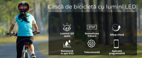 Casca de protectie bicicleta, inteligenta, programabila prin aplicatie cu afisaj LED si semnale de directie, pentru adulti si adolescenti, cu telecomanda wireless, captuseala EPS, dimensiune reglabila [5]