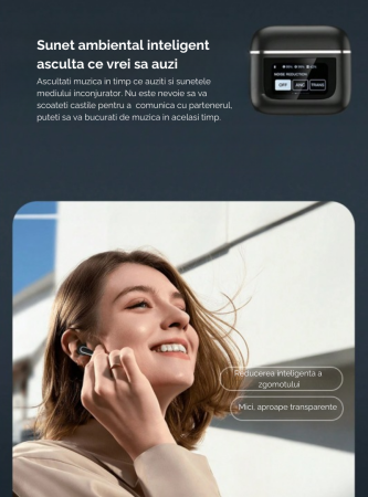 Casti Wireless, Smart Case cu Touch Screen, Noise Cancelling 360°, Microfon HD, Casca Control Tactil, Compatibil cu orice aparat Bluetooth 5.3, Negru, FilSAB [4]
