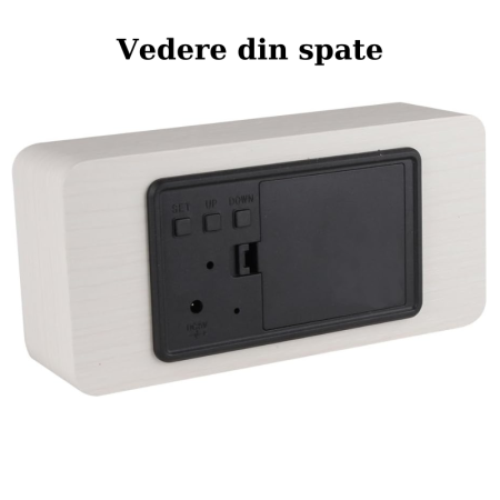 Ceas digital multifunctional, FILSAB, Alarma, Afisaj LED, Incarcare telefon cu wireless, Afisaj temperatura, mod zi/noapte, Comanda vocala, 3 nivele de lumina, Alb [2]