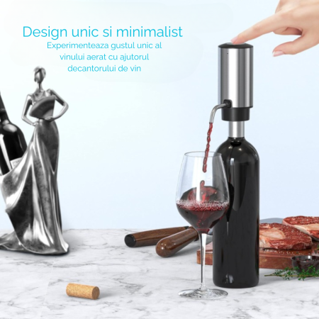 Decantor cu Aerator de Vin, Electric Reincarcabil USB, Inox, Buton Pornire-Oprire, FilSAB [8]