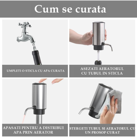 Decantor cu Aerator de Vin, Electric Reincarcabil USB, Inox, Buton Pornire-Oprire, FilSAB [3]