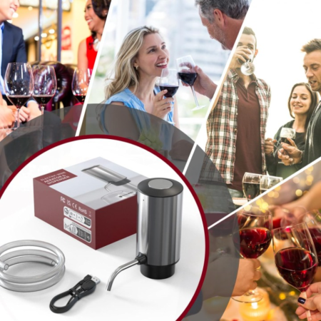 Decantor cu Aerator de Vin, Electric Reincarcabil USB, Inox, Buton Pornire-Oprire, FilSAB [5]