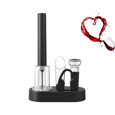 Tirbusoane si dopuri - Deschizator/Tirbuson, tip ac cu presiune de aer pentru sticle de vin, set - aerator, dop cu vid, accesoriu pentru taiat folie, set 4 piese, profesional, aliaj de aluminiu, FilSAB - Copie