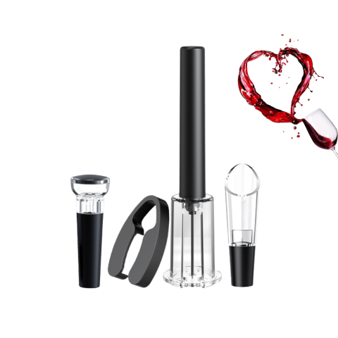 Tirbusoane si dopuri - Deschizator/Tirbuson, tip ac cu presiune de aer pentru sticle de vin, set - aerator, dop cu vid, accesoriu pentru taiat folie, set 4 piese, profesional, aliaj de aluminiu, FilSAB