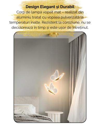 Lustra LED, Suspendata, Pendul, 2 Surse de Lumina, Design in forma de Fluture, Dimabila, 3 Tipuri de Lumina, Calda, Neutra si Rece, Potrivit pentru Dormitor, Bucatarie, Hol, Living, Camera Copii, Rest [6]