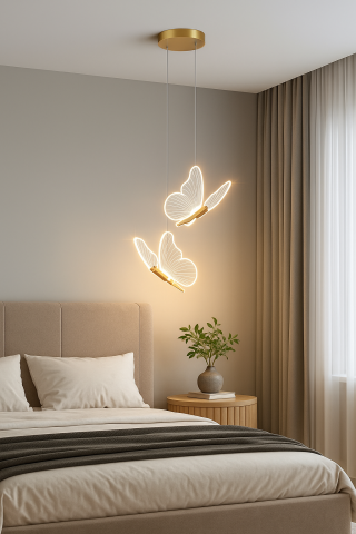Lustre si pendule - Lustra LED, Suspendata, Pendul, 2 Surse de Lumina, Design in forma de Fluture, Dimabila, 3 Tipuri de Lumina, Calda, Neutra si Rece, Potrivit pentru Dormitor, Bucatarie, Hol, Living, Camera Copii, Rest