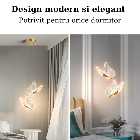 Lustra LED, Suspendata, Pendul, 2 Surse de Lumina, Design in forma de Fluture, Dimabila, 3 Tipuri de Lumina, Calda, Neutra si Rece, Potrivit pentru Dormitor, Bucatarie, Hol, Living, Camera Copii, Rest [11]