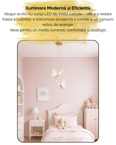 Lustra LED, Suspendata, Pendul, 2 Surse de Lumina, Design in forma de Fluture, Dimabila, 3 Tipuri de Lumina, Calda, Neutra si Rece, Potrivit pentru Dormitor, Bucatarie, Hol, Living, Camera Copii, Rest [8]