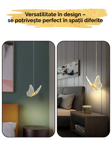 Lustra LED, Suspendata, Pendul, Design in forma de Fluture, Dimabila, 3 Tipuri de Lumina, Calda, Neutra si Rece, Potrivit pentru Dormitor, Bucatarie, Hol, Living, Camera Copii, Birou, Restaurant, Auri [3]