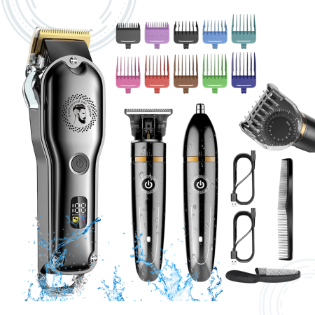 Aparate de tuns - Masina de Tuns cu Accesorii, Aparat de Ras/Trimmer pentru Barba, Cap de Taiere T-blade pentru Mustata, Groomer Multifunctional, Nas, Urechi, Corp, rezistent la apa IPX7, gri inchis, FilSAB