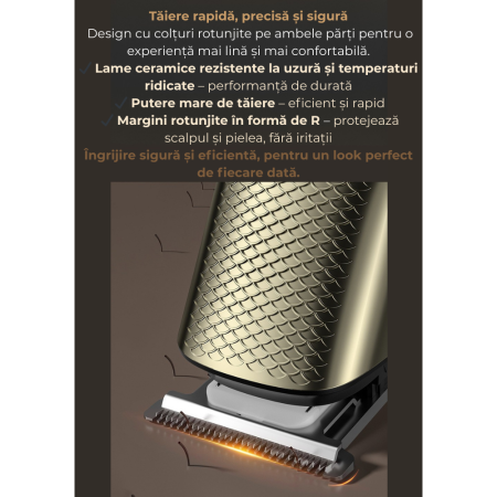Masina de Tuns Electrica Profesionala 5 in 1, Aparat de Ras, Design Vintage, Ingrijire Barba-Mustata-Par Nazal-Corp, Baza de Incarcare, Afisaj LED, cu Stand de Incarcare Magnetic, 4 Piepteni Ghidare,  [9]